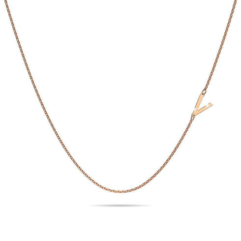 Bold Alphabet Letter Initial Charm Necklace in Rose Gold Tone